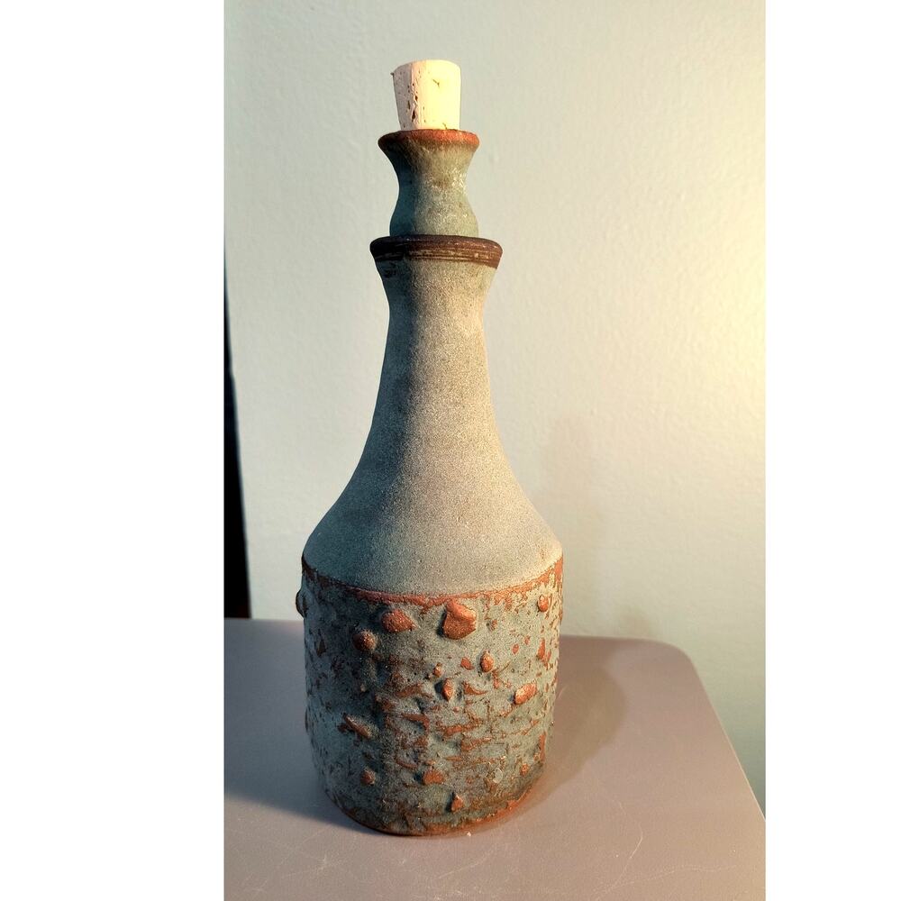 884. MCM Studio Art Clay Pottery Teal and Gold with Stopper